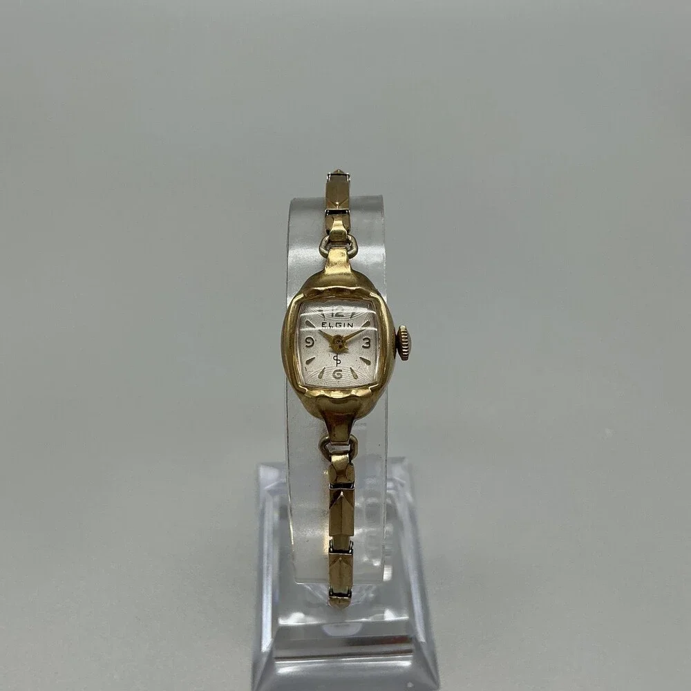 Vintage Elgin Womens Watch 16mm 10K Rolled Gold Plated Stretch Band Manual Wind